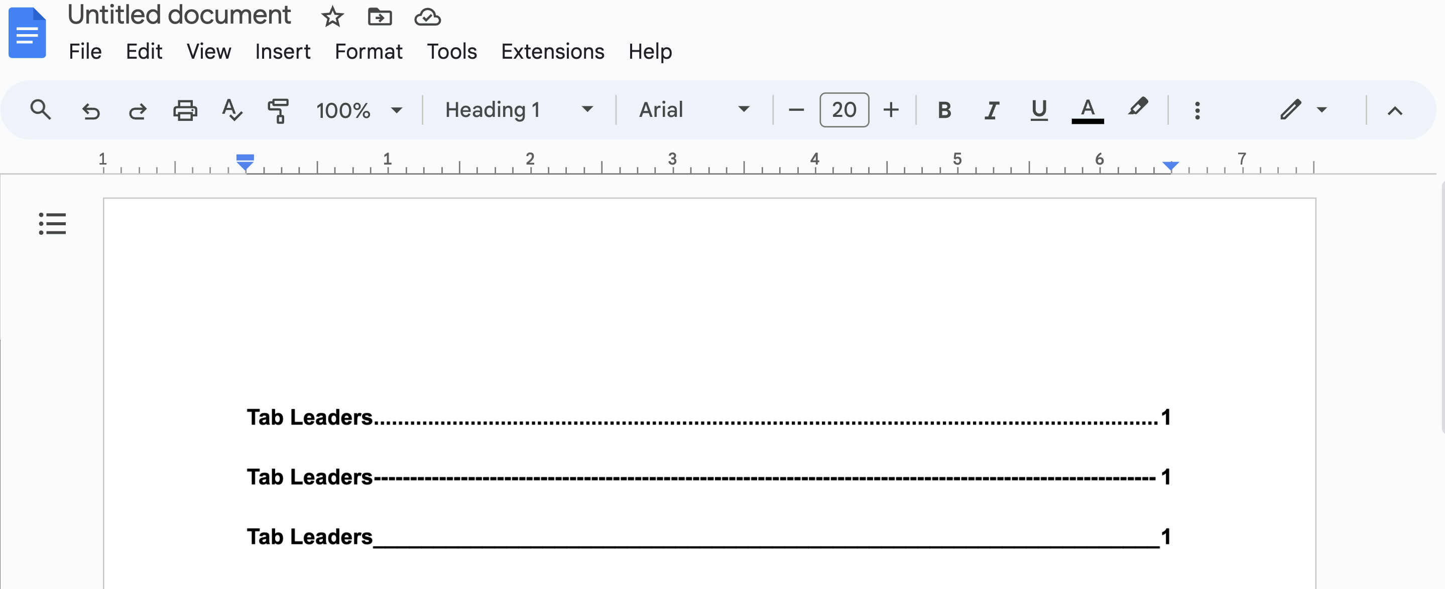 tab leaders in docs